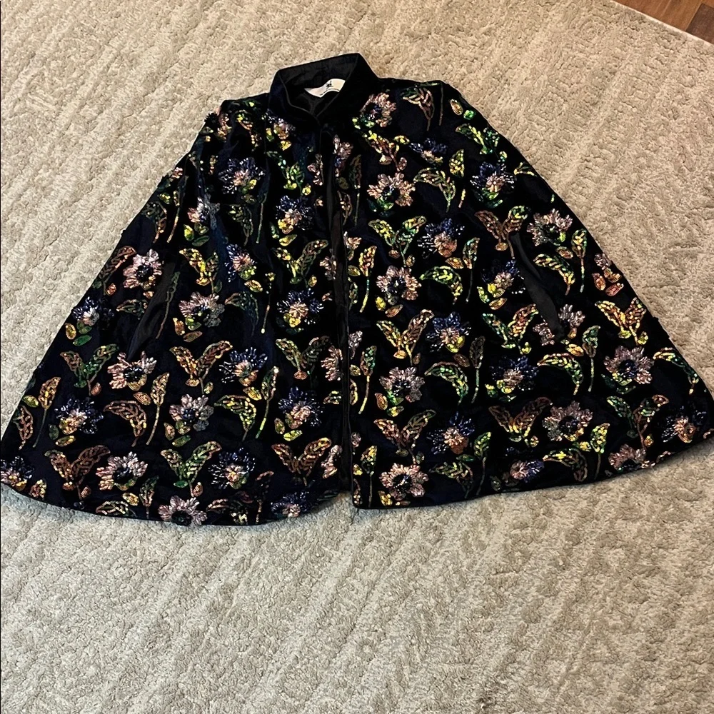 The Rose Collectives Navy Velvet Floral Sequins Unique Lightweight Collar Cape